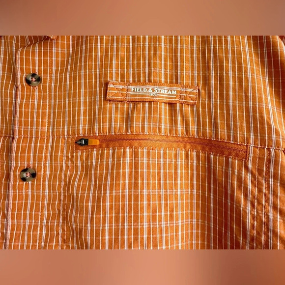 Field & Stream Fishing Shirt Mens Size XXL Orange Plaid Short Sleeve Zipper - Picture 2 of 8